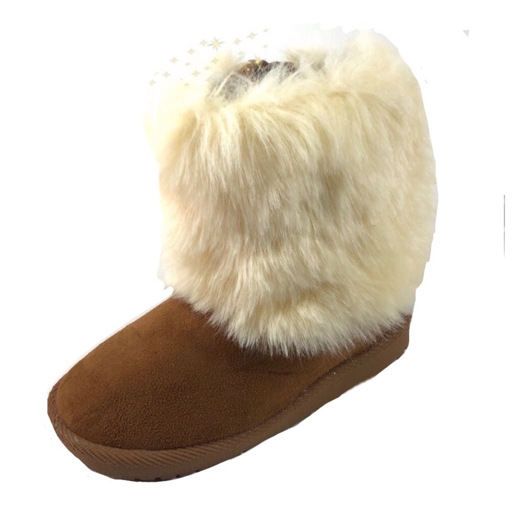 Tan Suede Large Fur Cuff Youth Boot Size 3